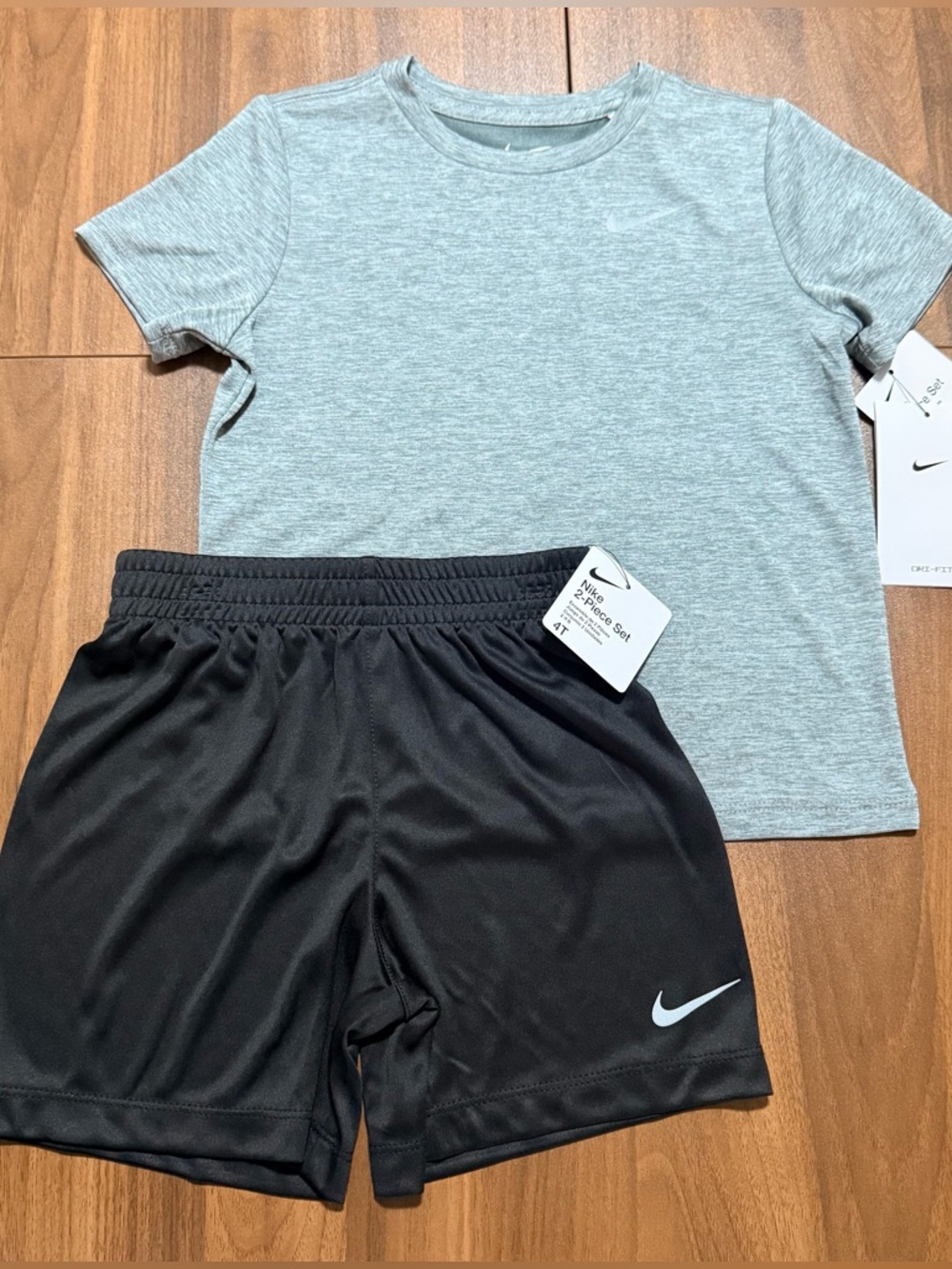 Nike Dri-FIT Toddler Outfit Set 4T Gray Black Shirt Shorts Activewear NWT